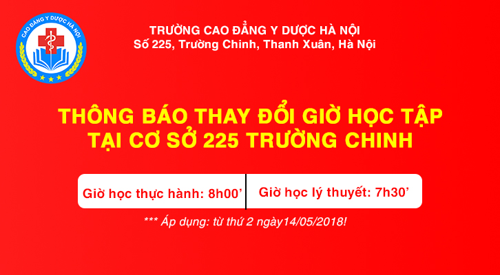 Thông báo thay đổi  giờ học tập  tại cơ sở Hà Nội – 225 Trường Chinh