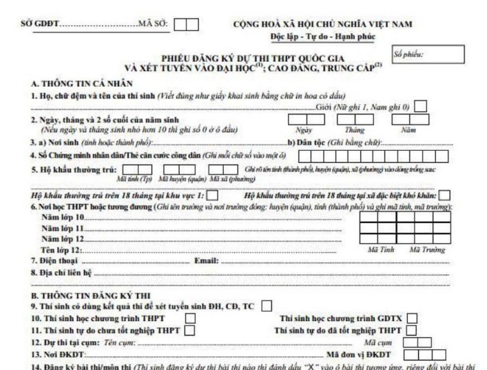 Những lưu ý khi viết phiếu đăng ký dự thi THPT quốc gia 2019