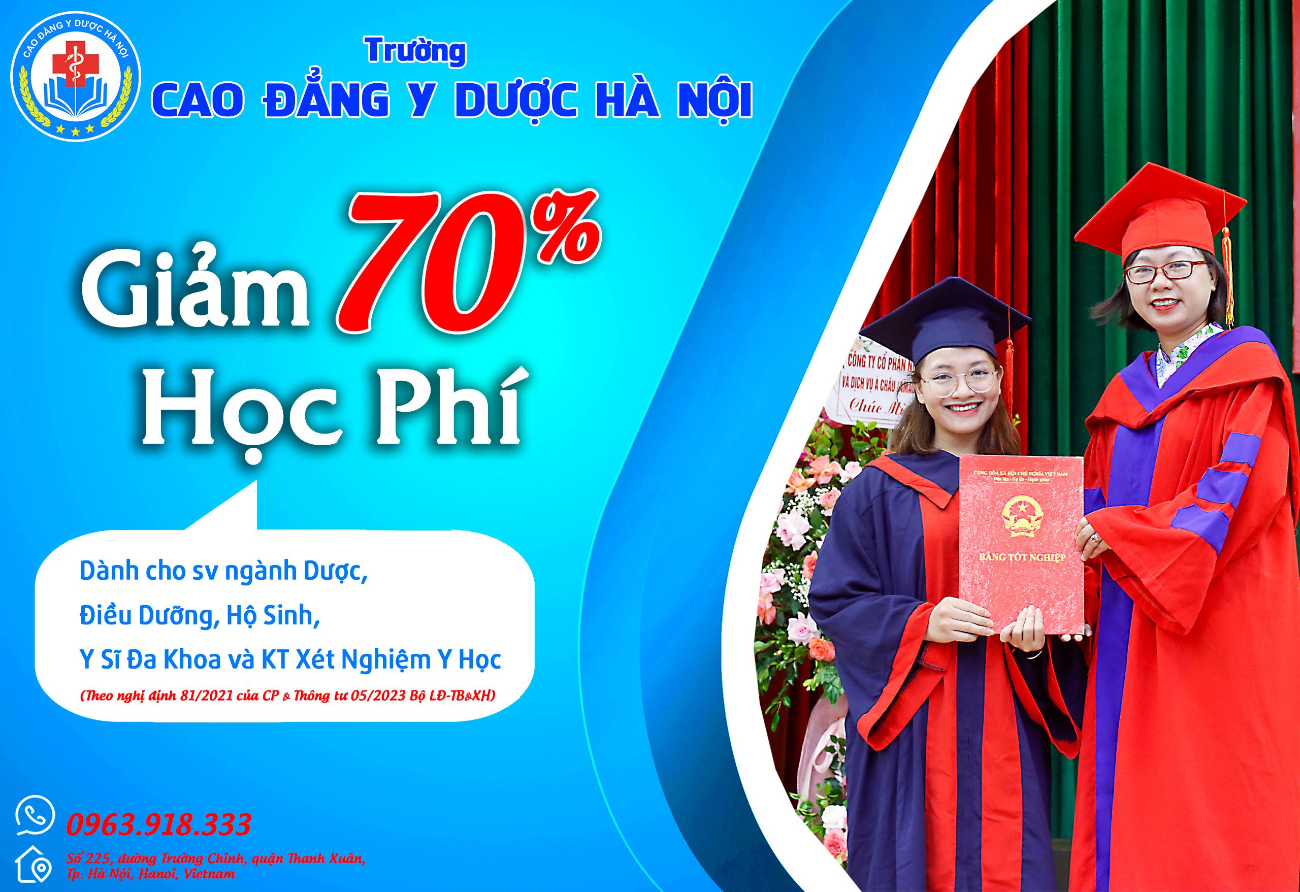 Được giảm đến 70% học phí theo NĐ 81/2021 của Chính phủ và Thông tư 05/2023 Của Bộ LĐ-TB và Xã hội